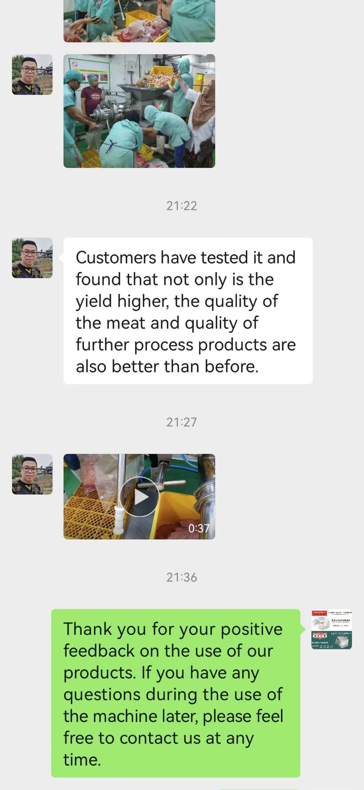 customer feedback about meat processing machine